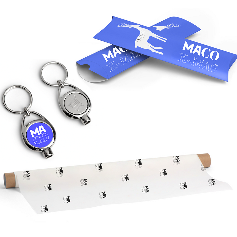 Einkaufswagenchip oder Geschenkpapier mit Firmenlogo